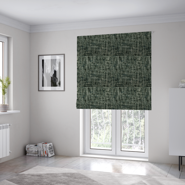 Parson Soft Velour Printed Weave Effect Upholstery Fabric Green Colour CTR-2428 - Roman Blinds