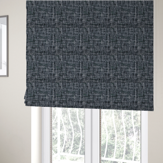 Parson Soft Velour Printed Weave Effect Upholstery Fabric Navy Blue Colour CTR-2429 - Roman Blinds