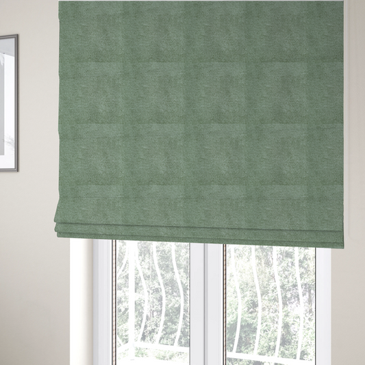 Lima Plain Smooth Textured Chenille In Green Colour Upholstery Fabric CTR-2443 - Roman Blinds