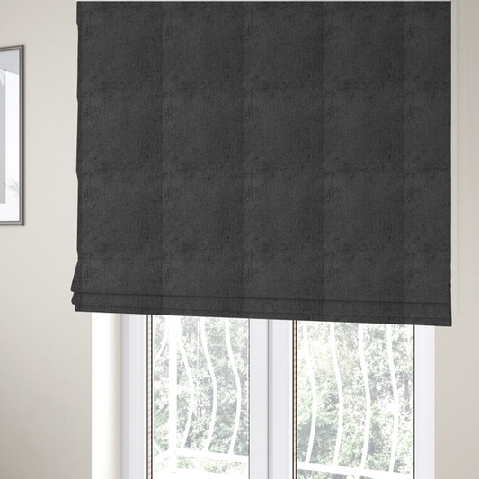 Lima Plain Smooth Textured Chenille In Black Colour Upholstery Fabric CTR-2446 - Roman Blinds