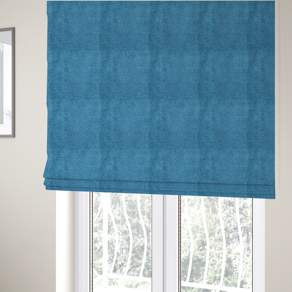 Lima Plain Smooth Textured Chenille In Blue Colour Upholstery Fabric CTR-2447 - Roman Blinds