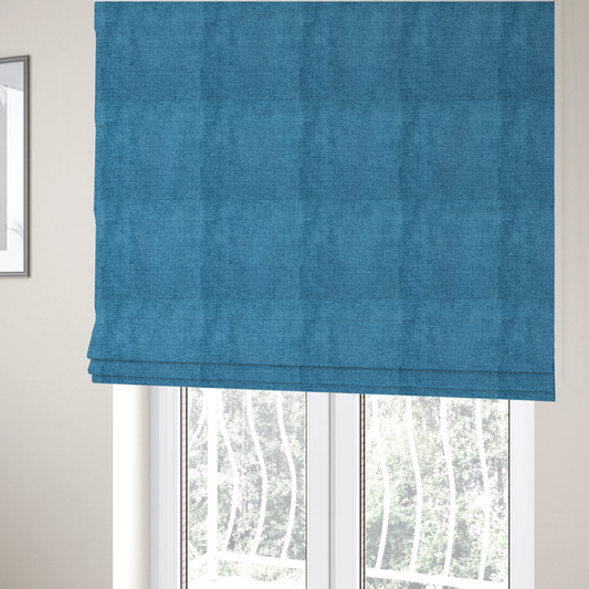 Lima Plain Smooth Textured Chenille In Blue Colour Upholstery Fabric CTR-2447 - Roman Blinds