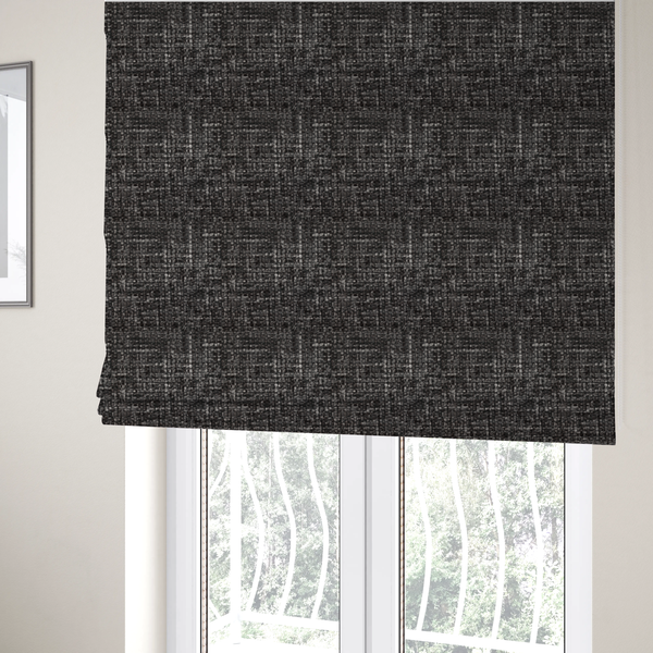 Parson Soft Velour Printed Weave Effect Upholstery Fabric Dark Grey Colour CTR-2448 - Roman Blinds