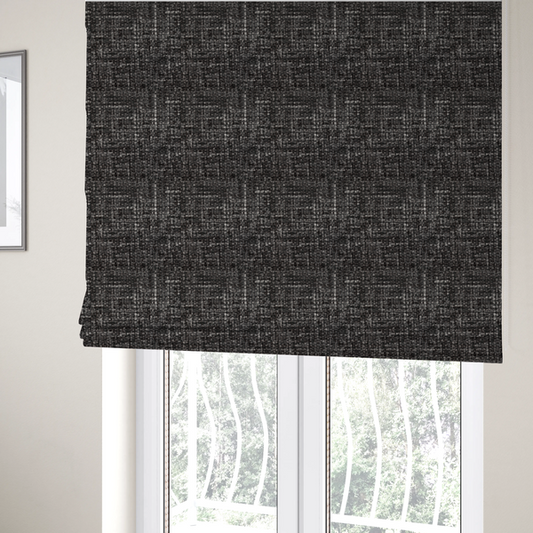 Parson Soft Velour Printed Weave Effect Upholstery Fabric Dark Grey Colour CTR-2448 - Roman Blinds