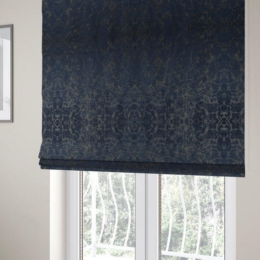 Brooklyn Marble Pattern Velvet Navy Blue Upholstery Fabric CTR-2452 - Roman Blinds