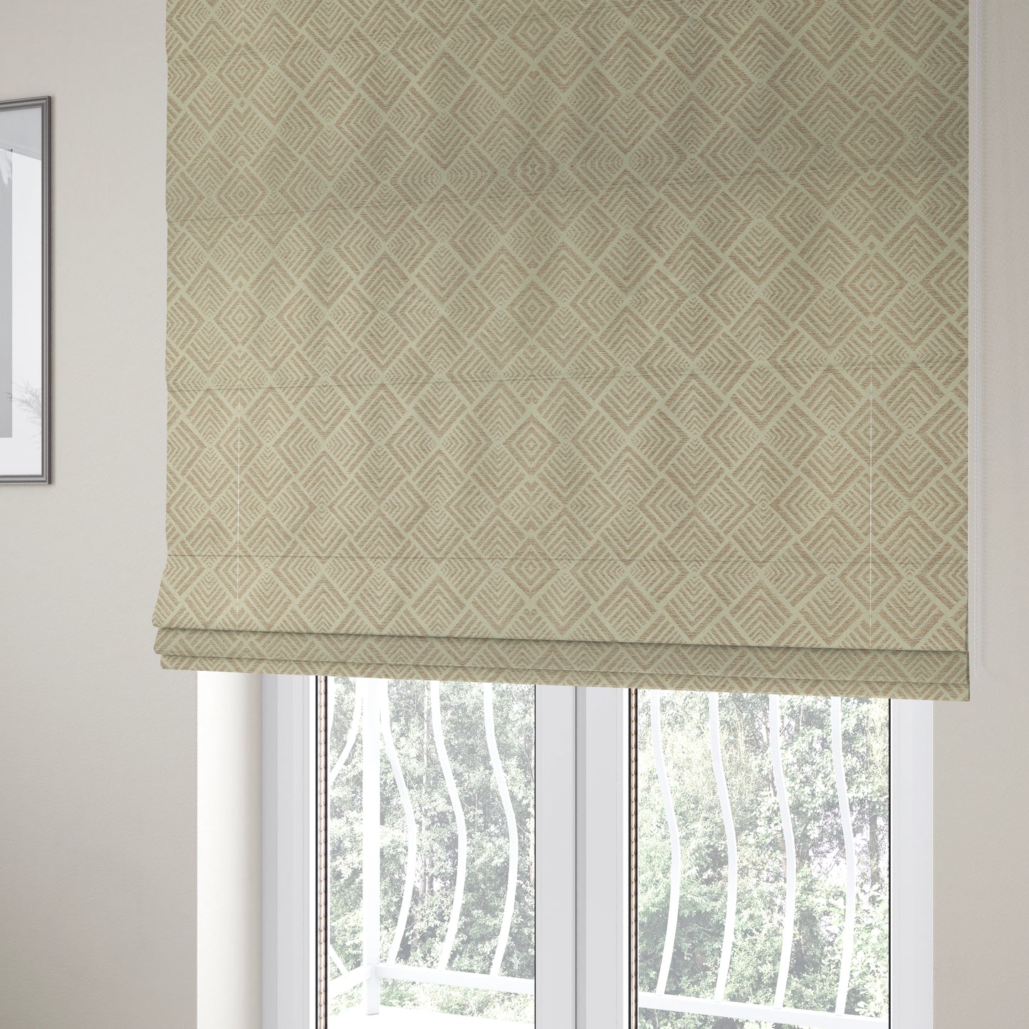 Bahija Geometric Uniformed Pattern Cream Beige Colour Upholstery Fabric CTR-2471 - Roman Blinds