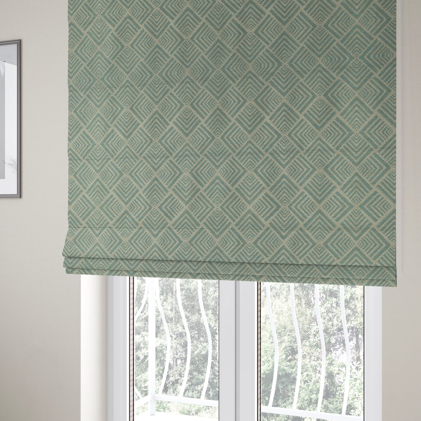 Bahija Geometric Uniformed Pattern Teal Colour Upholstery Fabric CTR-2473 - Roman Blinds