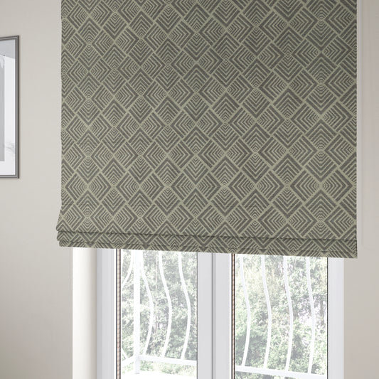 Bahija Geometric Uniformed Pattern Grey Colour Upholstery Fabric CTR-2474 - Roman Blinds