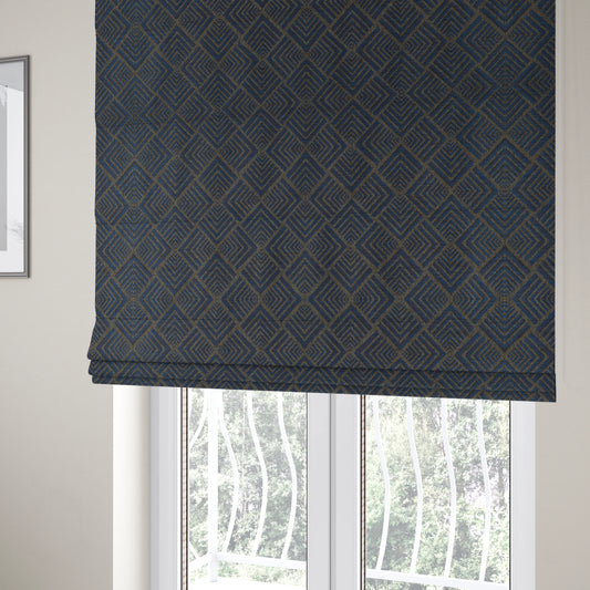 Bahija Geometric Uniformed Pattern Blue Brown Colour Upholstery Fabric CTR-2477 - Roman Blinds