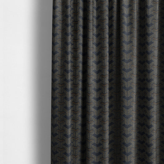 Baha Geometric Key Pattern Blue Brown Colour Upholstery Fabric CTR-2486 - Made To Measure Curtains