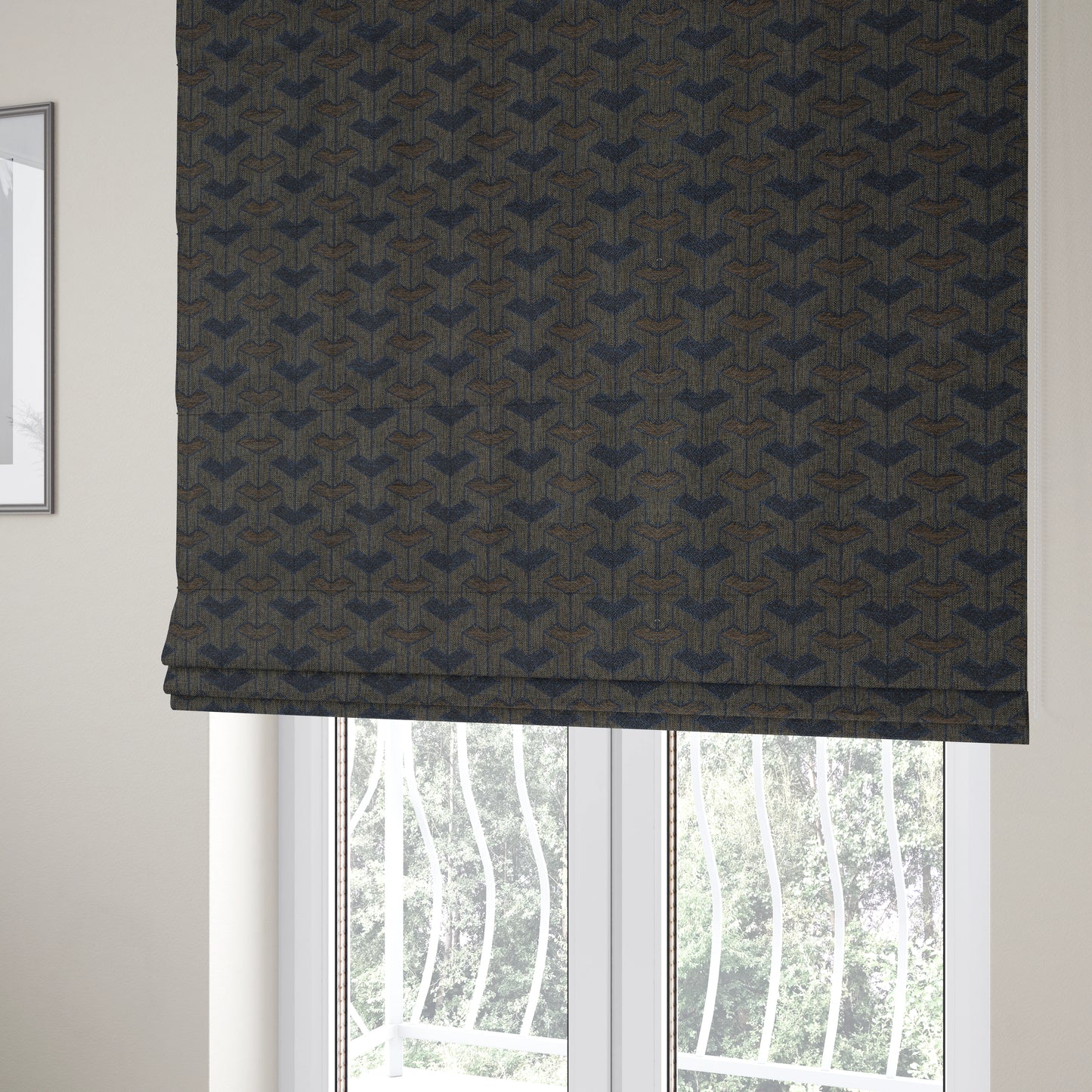 Baha Geometric Key Pattern Blue Brown Colour Upholstery Fabric CTR-2486 - Roman Blinds