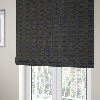 Baha Geometric Key Pattern Blue Brown Colour Upholstery Fabric CTR-2486 - Roman Blinds