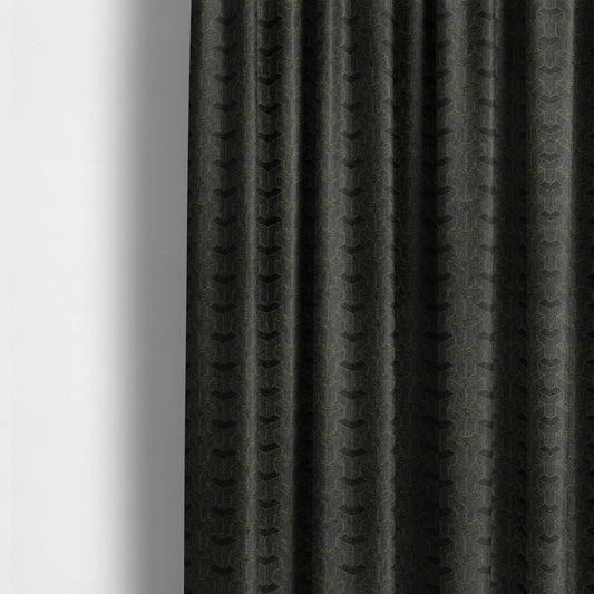 Baha Geometric Key Pattern Black Green Colour Upholstery Fabric CTR-2487 - Made To Measure Curtains