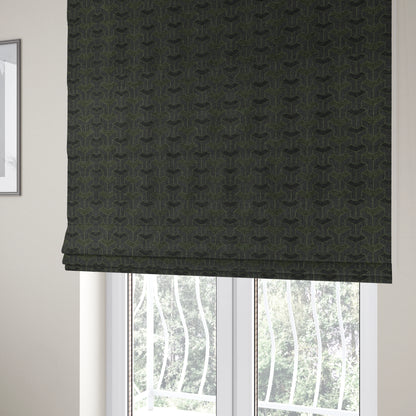 Baha Geometric Key Pattern Black Green Colour Upholstery Fabric CTR-2487 - Roman Blinds