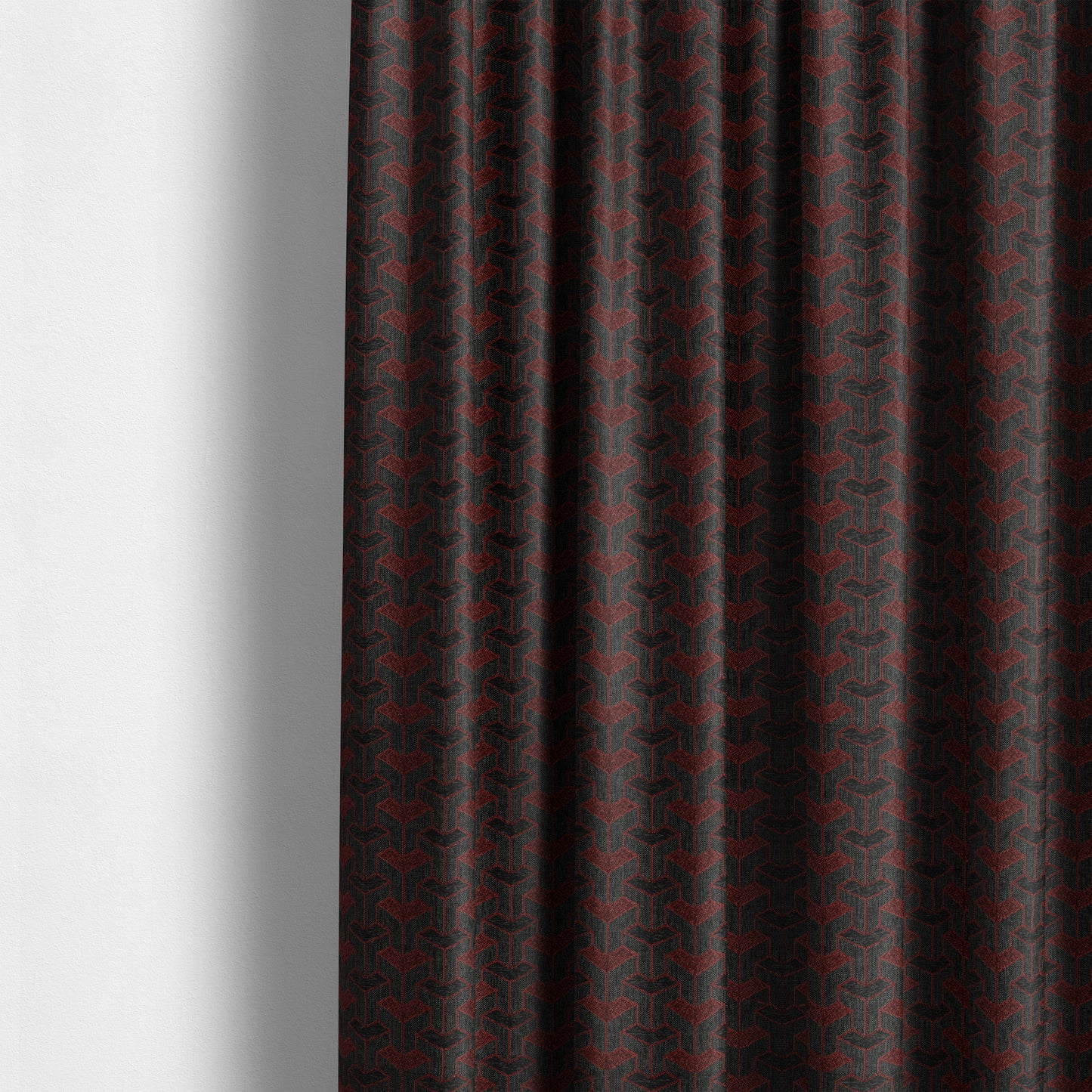 Baha Geometric Key Pattern Black Red Colour Upholstery Fabric CTR-2488 - Made To Measure Curtains