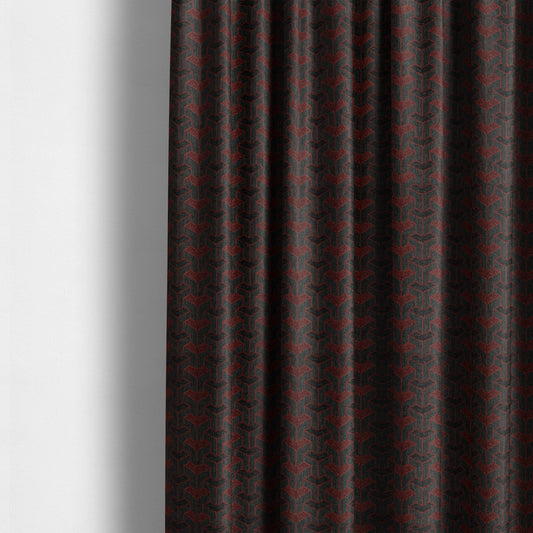 Baha Geometric Key Pattern Black Red Colour Upholstery Fabric CTR-2488 - Made To Measure Curtains