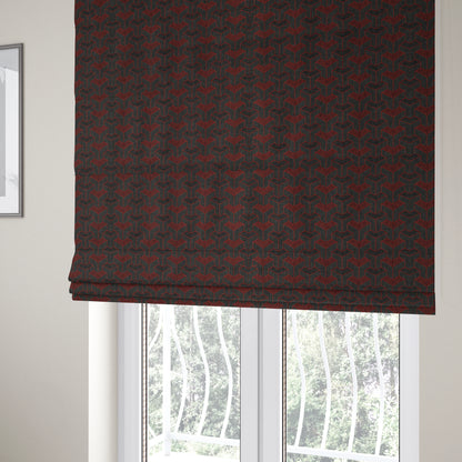 Baha Geometric Key Pattern Black Red Colour Upholstery Fabric CTR-2488 - Roman Blinds