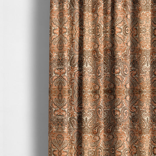 Colarto Collection Orange Brown Colour In Paisley Pattern Chenille Furnishing Fabric CTR-249 - Made To Measure Curtains