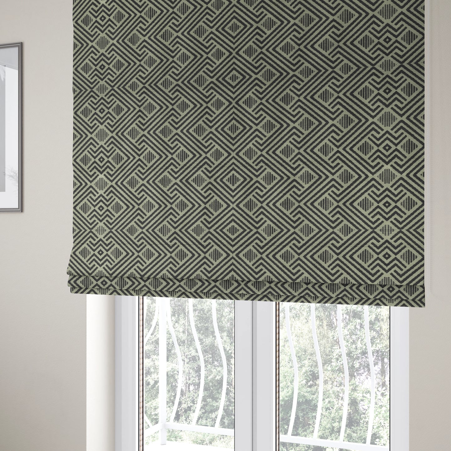 Erina Geometric Patterned Weave Grey Colour Upholstery Fabric CTR-2499 - Roman Blinds