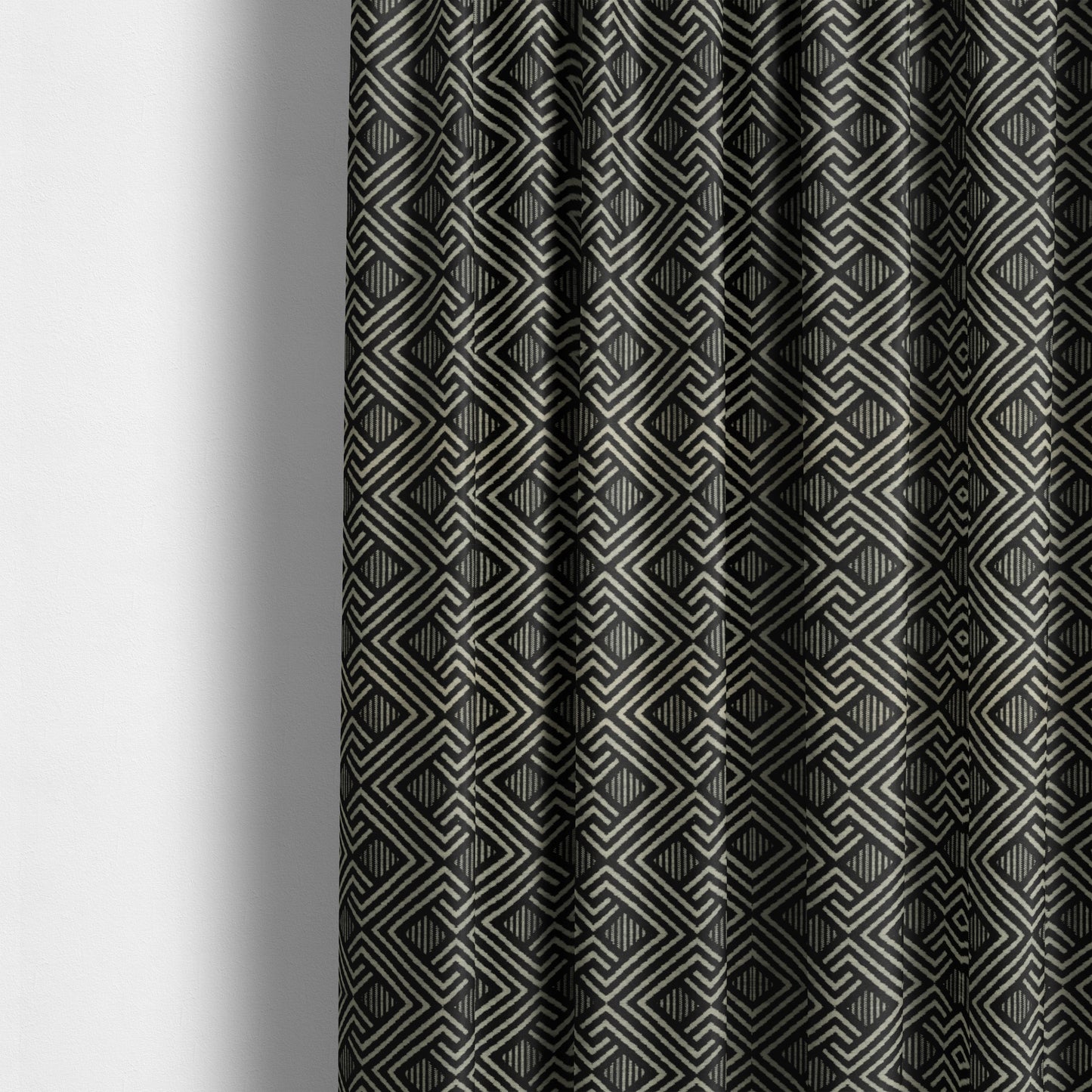 Erina Geometric Patterned Weave Black Colour Upholstery Fabric CTR-2500 - Made To Measure Curtains