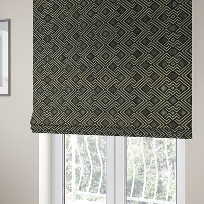 Erina Geometric Patterned Weave Black Colour Upholstery Fabric CTR-2500 - Roman Blinds