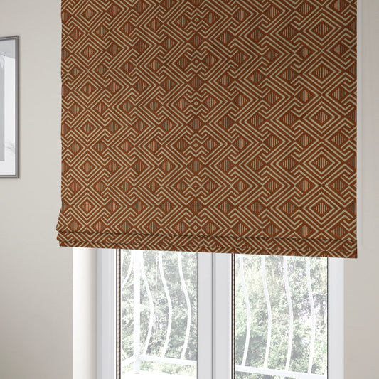 Erina Geometric Patterned Weave Orange Colour Upholstery Fabric CTR-2502 - Roman Blinds