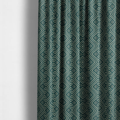 Erina Geometric Patterned Weave Blue Teal Colour Upholstery Fabric CTR-2503 - Made To Measure Curtains