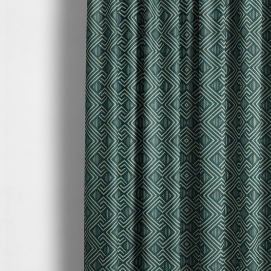 Erina Geometric Patterned Weave Blue Teal Colour Upholstery Fabric CTR-2503 - Made To Measure Curtains