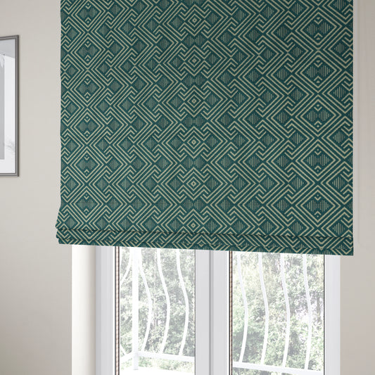 Erina Geometric Patterned Weave Blue Teal Colour Upholstery Fabric CTR-2503 - Roman Blinds