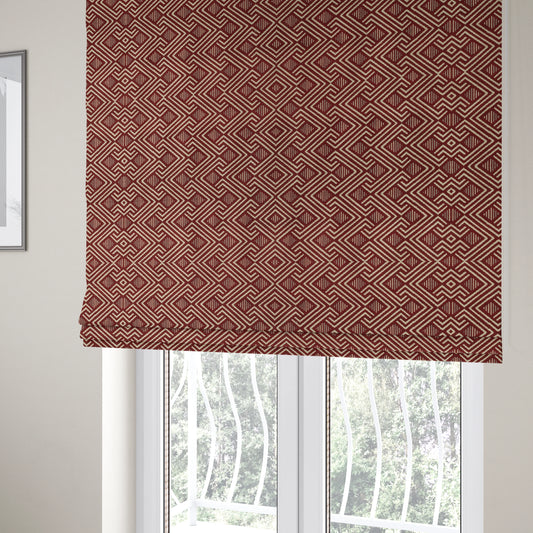 Erina Geometric Patterned Weave Red Colour Upholstery Fabric CTR-2504 - Roman Blinds