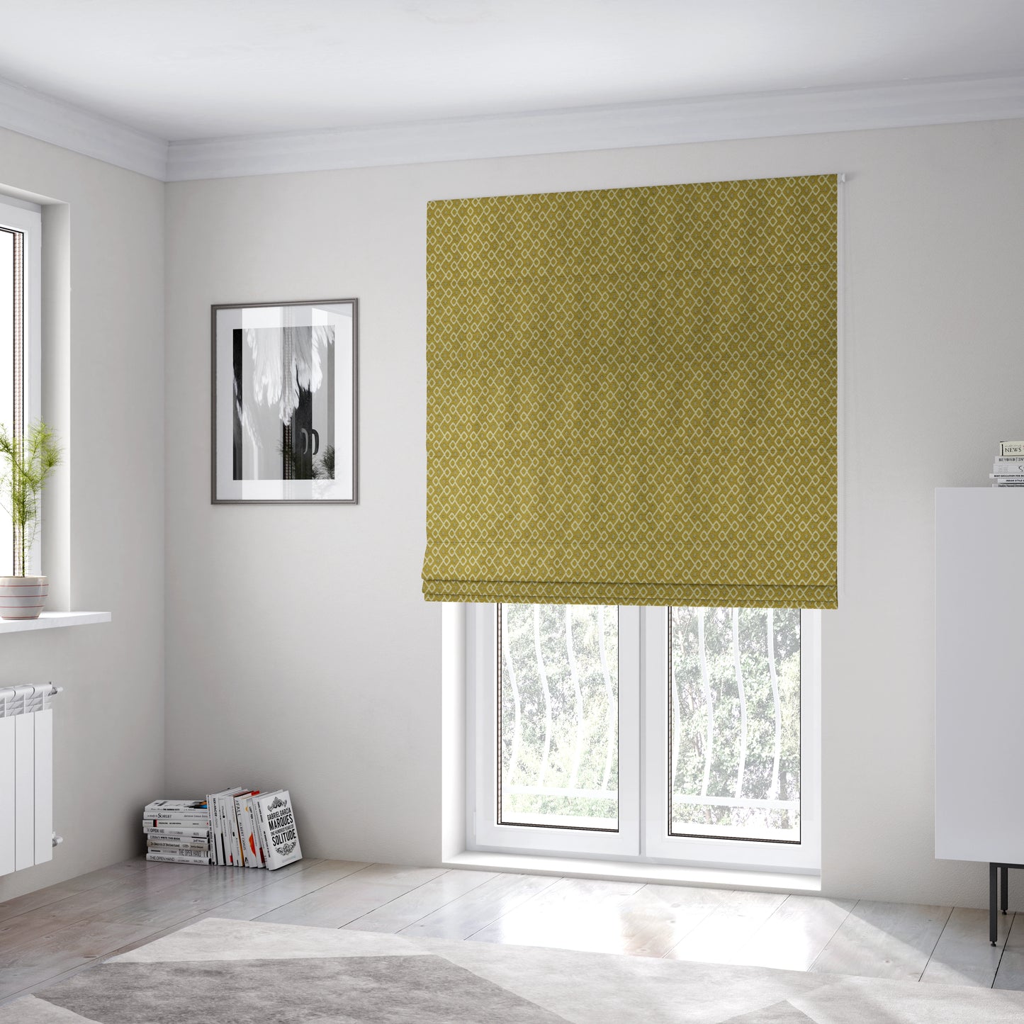 Erum Geometric Patterned Weave Yellow Colour Upholstery Fabric CTR-2508 - Roman Blinds