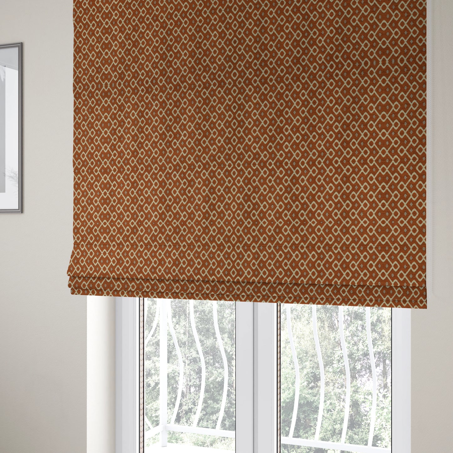 Erum Geometric Patterned Weave Orange Colour Upholstery Fabric CTR-2509 - Roman Blinds