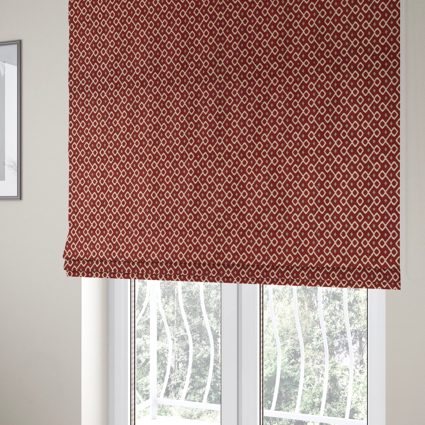 Erum Geometric Patterned Weave Red Colour Upholstery Fabric CTR-2511 - Roman Blinds