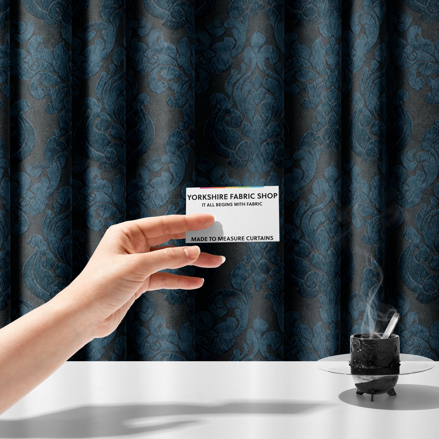 Paradise Damask Pattern In Blue Upholstery Fabric CTR-2512 - Made To Measure Curtains