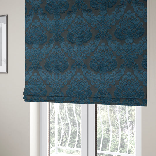 Paradise Damask Pattern In Blue Upholstery Fabric CTR-2512 - Roman Blinds