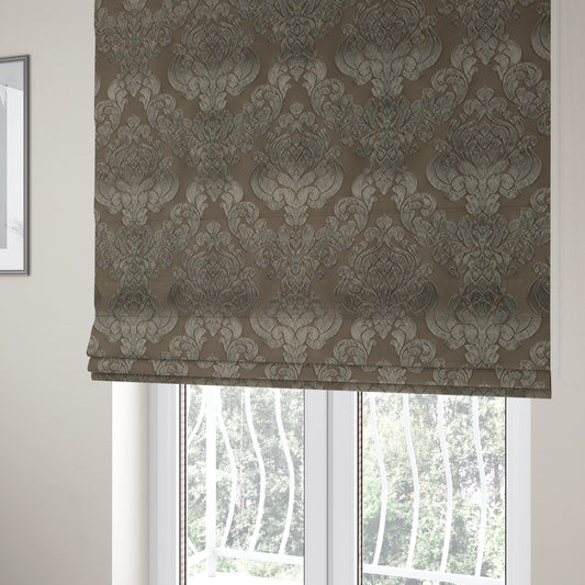 Paradise Damask Pattern In Brown Upholstery Fabric CTR-2515 - Roman Blinds