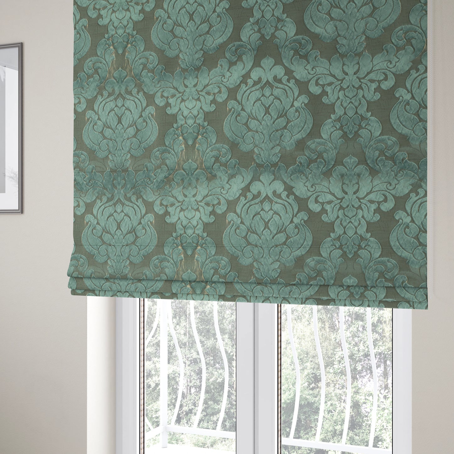 Paradise Damask Pattern In Green Upholstery Fabric CTR-2518 - Roman Blinds