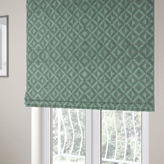 Paradise Geometric Pattern In Green Upholstery Fabric CTR-2519 - Roman Blinds