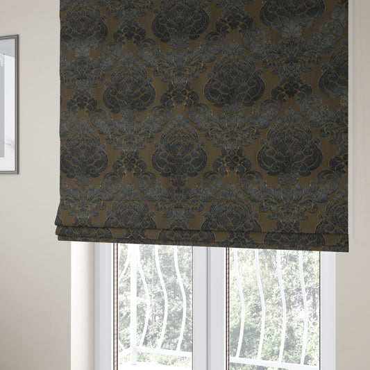 Paradise Damask Pattern In Black Upholstery Fabric CTR-2524 - Roman Blinds