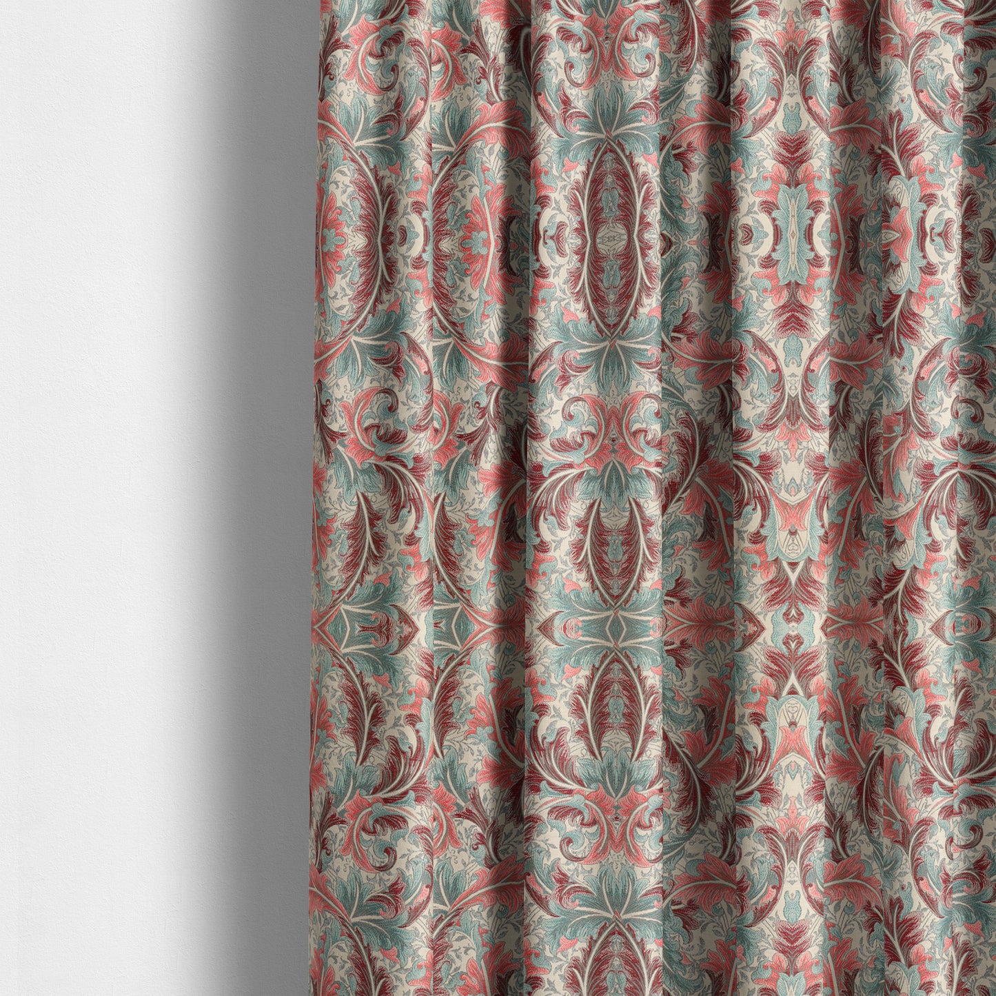 Colarto Collection Burgundy Red Teal Colour In Floral Pattern Chenille Furnishing Fabric CTR-253 - Made To Measure Curtains