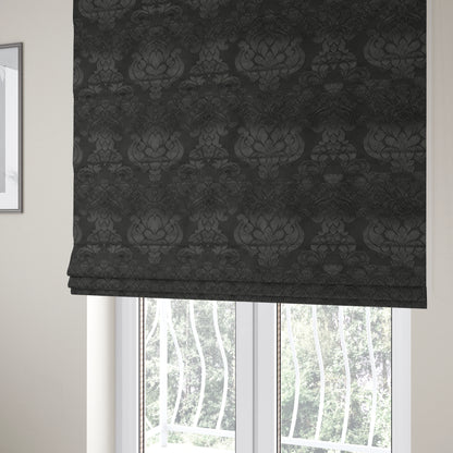 Paradise Damask Pattern In Black Upholstery Fabric CTR-2533 - Roman Blinds