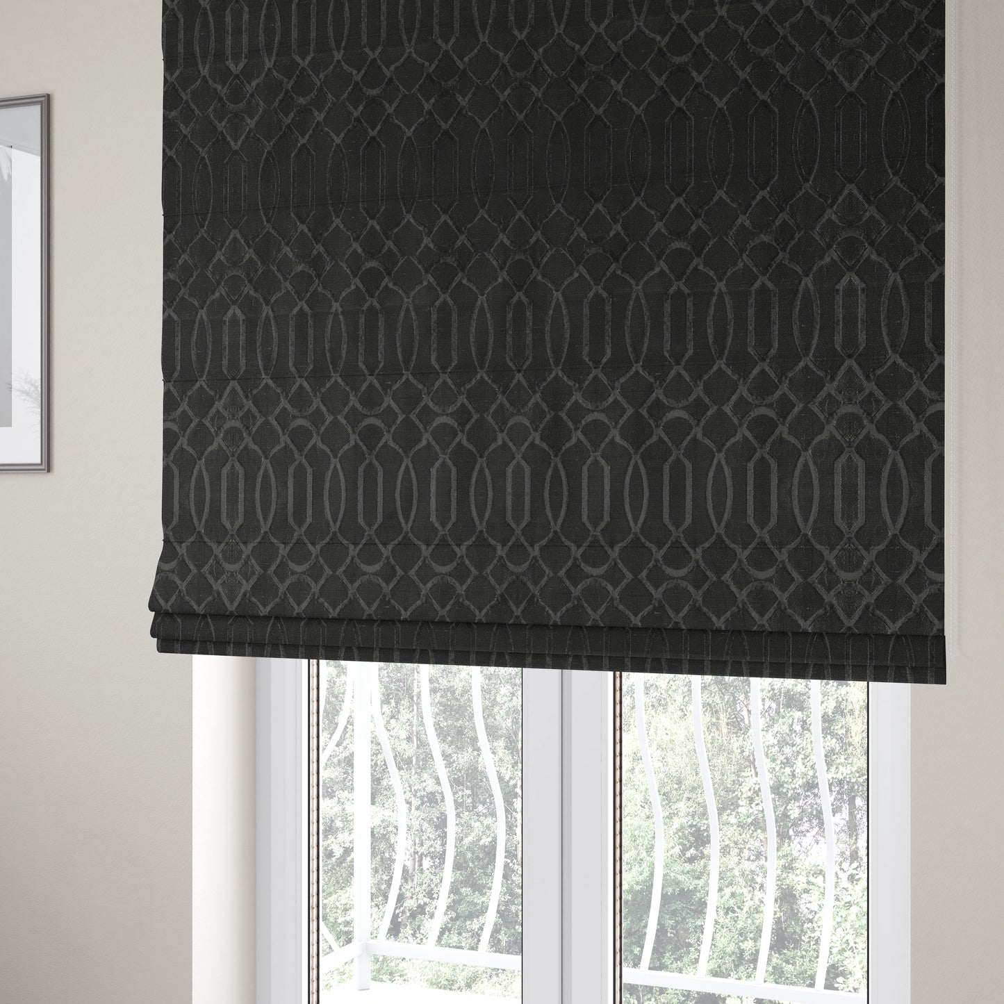 Paradise Trellis Pattern In Black Upholstery Fabric CTR-2535 - Roman Blinds