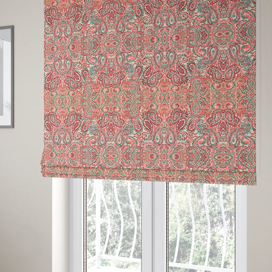 Colarto Collection Burgundy Red Teal Colour In Paisley Pattern Chenille Furnishing Fabric CTR-254 - Roman Blinds