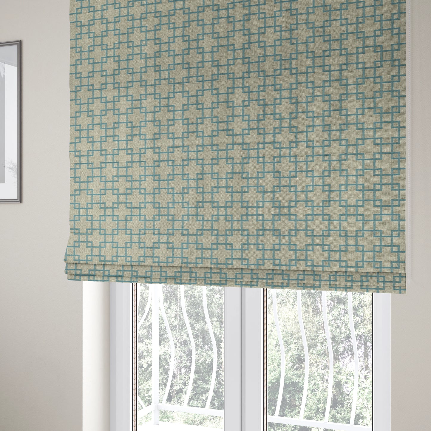 Aatifa Cubis Geometric Pattern Blue Upholstery Fabric CTR-2548 - Roman Blinds