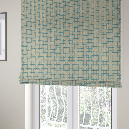 Aatifa Cubis Geometric Pattern Blue Upholstery Fabric CTR-2548 - Roman Blinds