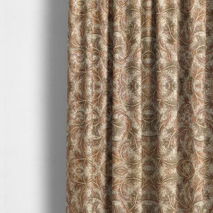 Colarto Collection Brown Colour In Floral Pattern Chenille Furnishing Fabric CTR-255 - Made To Measure Curtains