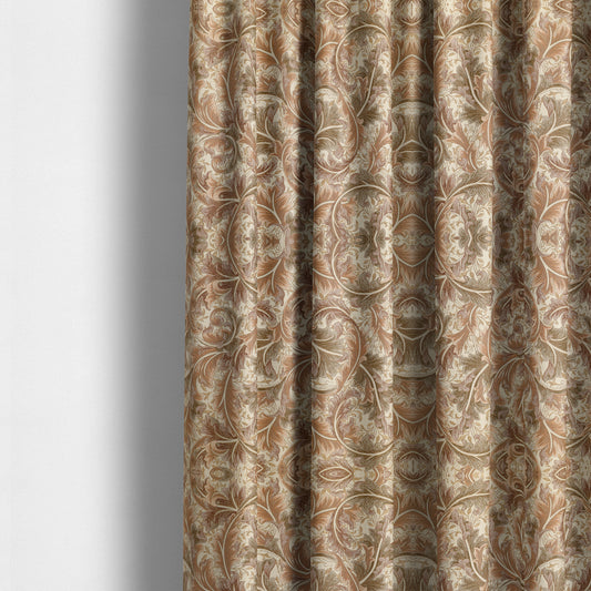 Colarto Collection Brown Colour In Floral Pattern Chenille Furnishing Fabric CTR-255 - Made To Measure Curtains