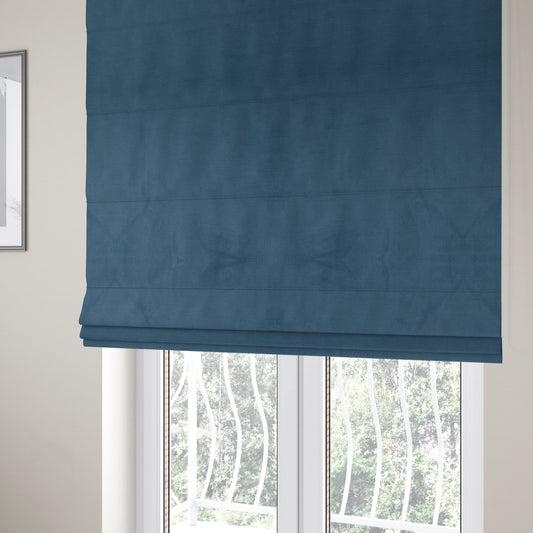 Atlantic Ribbed Textured Plain Cotton Feel Velvet Blue Upholstery Fabric CTR-2563 - Roman Blinds