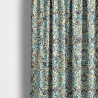 Colarto Collection Blue Colour In Floral Pattern Chenille Furnishing Fabric CTR-258 - Made To Measure Curtains