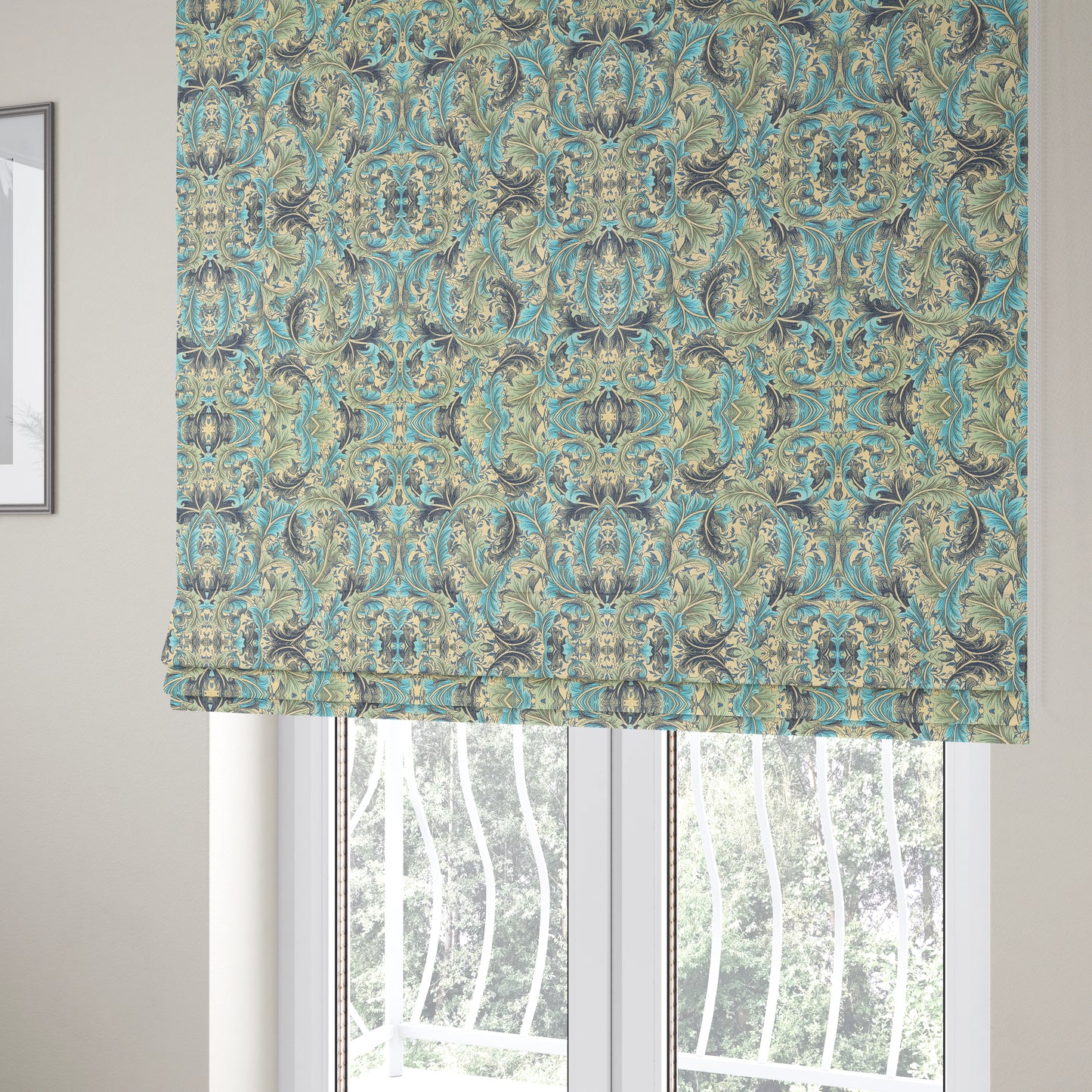 Colarto Collection Blue Colour In Floral Pattern Chenille Furnishing Fabric CTR-258 - Roman Blinds